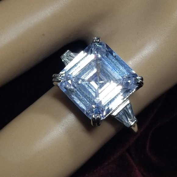 Monica Asscher Cut 9.5 carat CZ Engagement Statement Ring 925 Sterling Silver - Picture 3 of 16